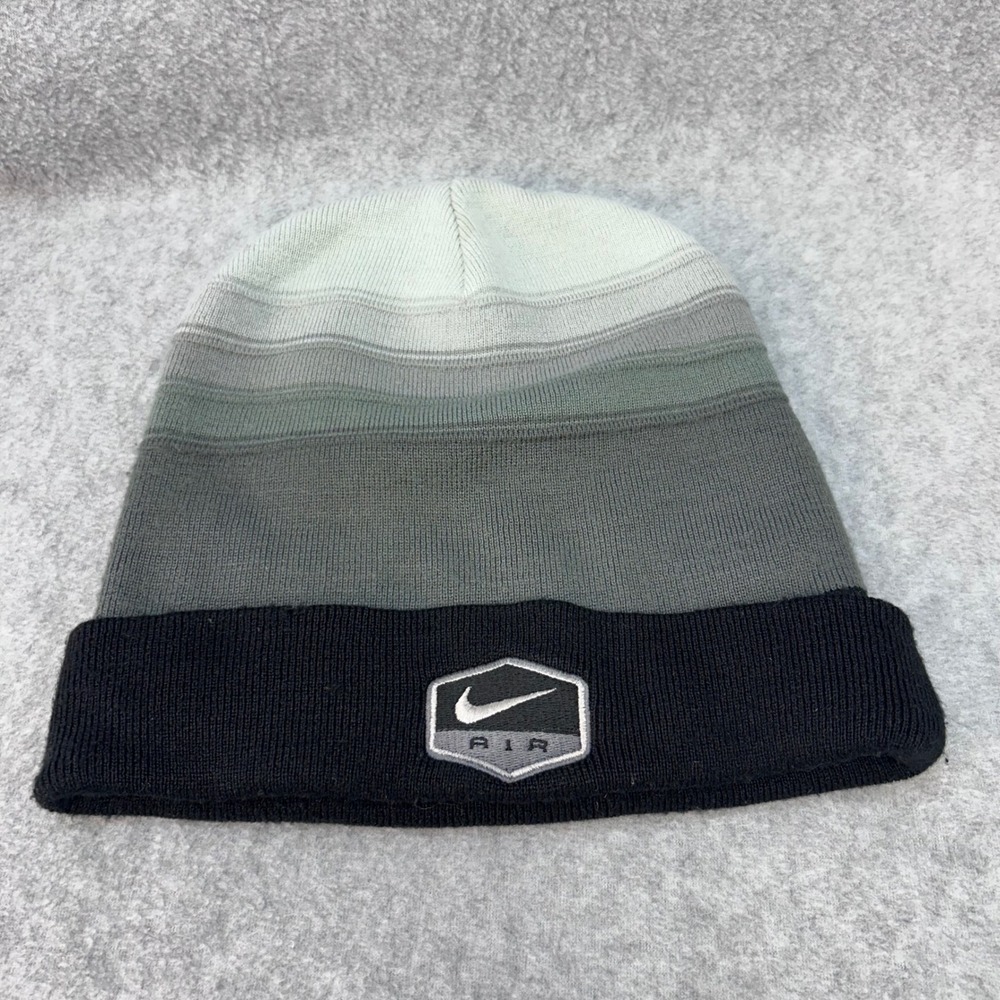 Nike Air Logo Patch Mens Grey‎ Black Nike Beanie Gradient Striped Knit Hat OSFA